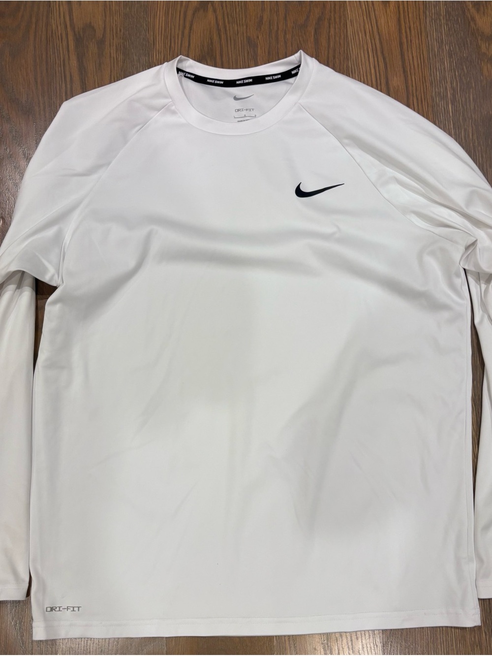 Nike Large White Long Sleeve Dri-FIT Crew with Black Swoosh